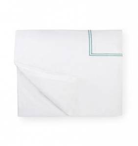 Sferra Grande Hotel White /Aqua Full  / Queen Duvet Cover - 88 X 92