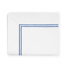 Sferra Grande Hotel White / Cornflower Blue Full /Queen Flat Sheet - 96 X 114
