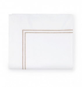 Sferra Grande Hotel White / Taupe King Flat Sheet - 114 X 114