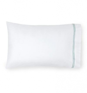 Sferra Grande Hotel White /Aqua King Pillowcase / Pair - 22 X 42