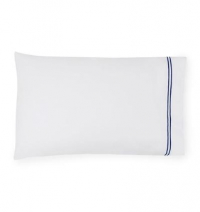 Sferra Grande Hotel White / Navy Standard Pillow Case - Pair / 22 X 33