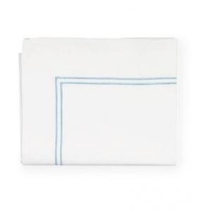 Sferra Grande Hotel White / Blue Twin Flat Sheet - 74X114