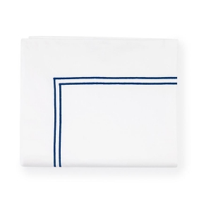 Sferra Grande Hotel White / Navy Twin Flat Sheet - 74X114