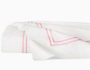 Sferra Grande Hotel White/Pink Twin Flat Sheet 74X114
