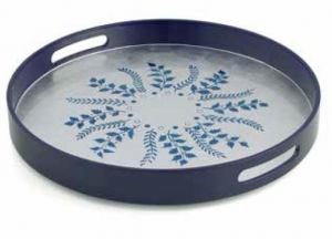 William Yeoward Fern Round Tray - Blue / Silver Fern