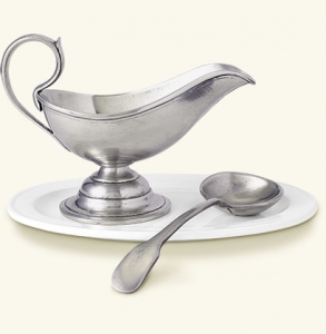 Match Pewter Gravy Boat w/Gravy Spoon
