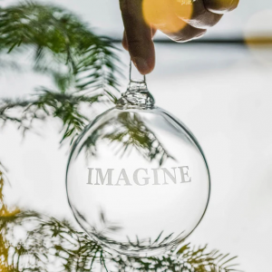 Simon Pearce Engraved "Imagine" Round Ornament