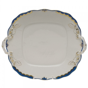 Herend Princess Victoria Blue Square Cake Plate With Handles - 9"