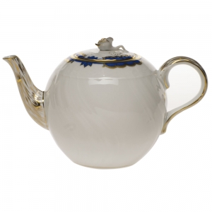 Herend Princess Victoria Blue Tea Pot W/Rose Finial