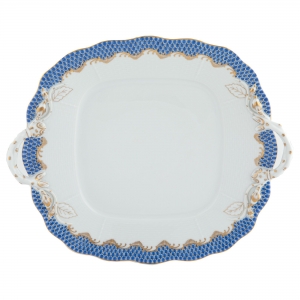 Herend Fishscale Blue Square Cake Plate