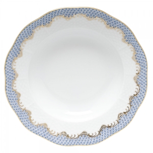 Herend Fishscale Light Blue Rim Soup Bowl - 8"