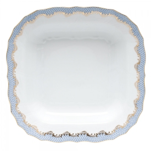 Herend Fishscale Light Blue Square Fruit Bowl - 11"