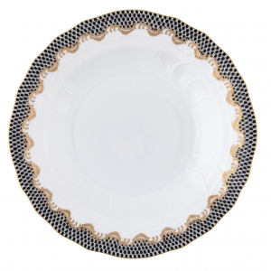 Herend Fish Scale Black Dessert Plate - 8.25"