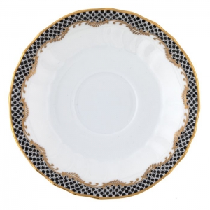 Herend Fish Scale Black Canton Saucer