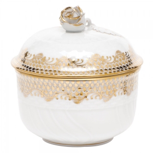 Herend Fishscale Gold Covered Sugar W/ Rose