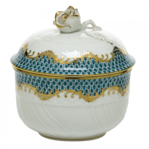 Herend Fishscale Turquoise Covered Sugar