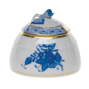 Herend Honey Pot w/ Rose - Blue Border