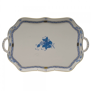 Herend Chinese Bouquet Blue Rectangular Tray w / Branch Handles