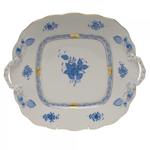 Herend Chinese Bouquet Blue Square Cake Plate w/ Handles - 9.5"