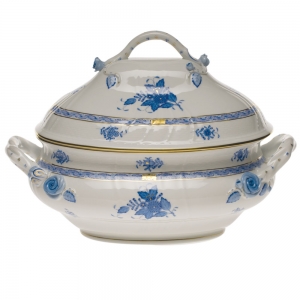 Herend Chinese Bouquet Blue Tureen w /Branch - 4 qt.