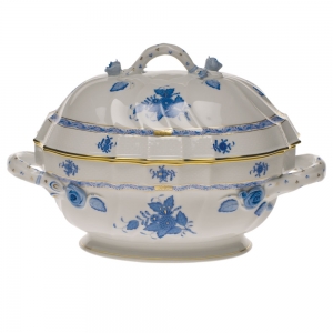 Herend Chinese Bouquet Blue Tureen w / Branch - 2 Qt.