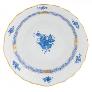 Herend Chinese Bouquet Blue Scalloped Dinner Bowl