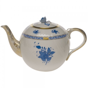 Herend Chinese Bouquet Blue Tea Pot w/ Rose - 60oz.