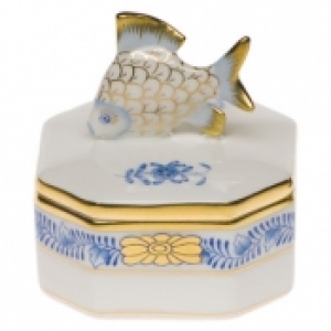 Herend Petite Octagonal Box - Blue Fish