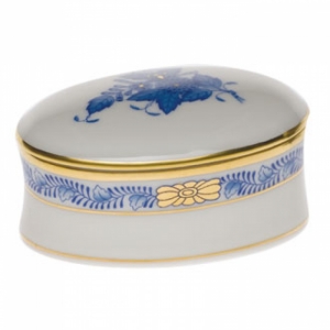 Herend Chinese Bouquet Blue Oval Box