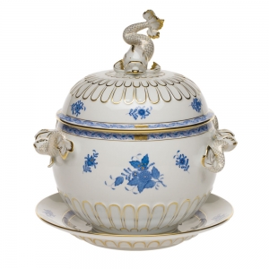 Herend Chinese Bouquet Blue Tureen & Platter - 4 Qt