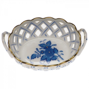 Herend Chinese Bouquet Blue Small Openwork Basket