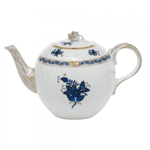 Herend Chinese Bouquet Black Sapphire Tea Pot W/Rose - 36 oz.