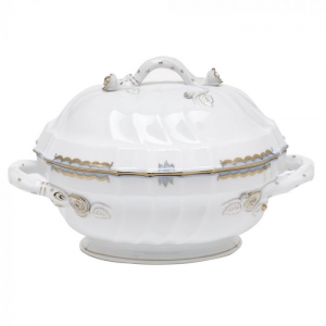 Herend Princess Victoria Light Blue Tureen w/ Branch Handle - 2 qt.