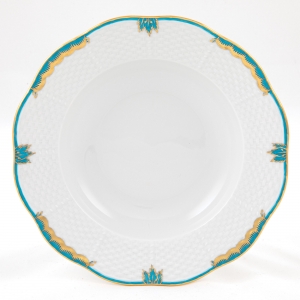 Herend Princess Victoria Turquoise Rim Soup Plate - 8"