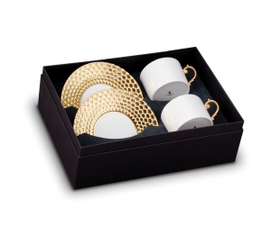 L'Objet Aegean Gold Tea Cup + Saucer (Gift Box of 2)