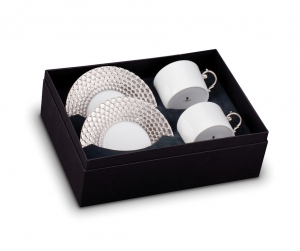 L'Objet Aegean Platinum Tea Cup + Saucer (Gift Box of 2)