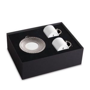 L'Objet Aegean Platinum Espresso Cup + Saucer - Set 2