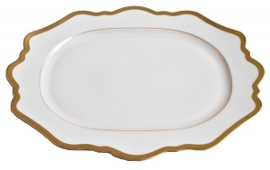 Anna Weatherley Antique White w /Gold Filet Oval Platter - 13.75"