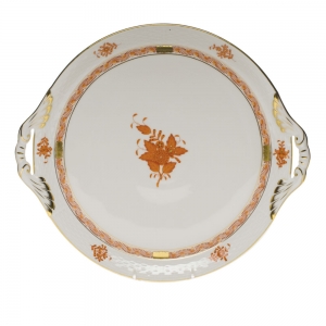 Herend Chinese Bouquet Rust Round Tray W/Handles11.25"D