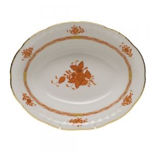 Herend Chinese Bouquet Rust Oval Vegetable Dish10"L X 8"W