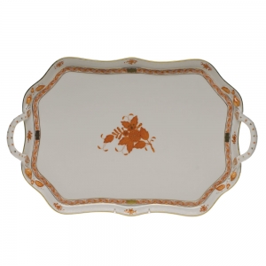 Herend Chinese Bouquet Rust Tray -Rectangular W/Branch Handles18"