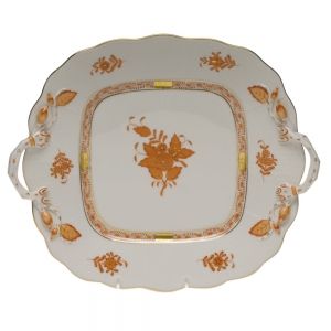 Herend Chinese Bouquet Rust Square Cake Plate W/Handles9