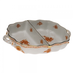 Herend Chinese Bouquet Rust Divided Hors Doeuvre