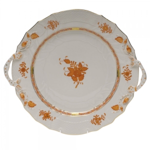 Herend Chinese Bouquet Rust Chop Plate W/Handles12"D