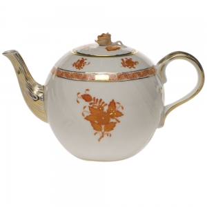 Herend Chinese Bouquet Rust Tea Pot W/Rose(36 Oz) 5.5"H