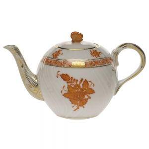 Herend Chinese Bouquet Rust Tea Pot W/Butterfly (12 Oz) 4"