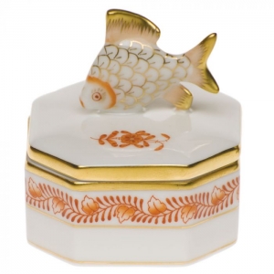 Herend Petite Octagonal Box - Rust Fish