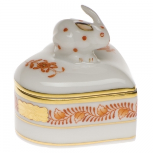 Herend Heart Box w/ Bunny  - Rust