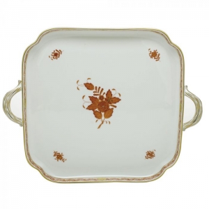 Herend Chinese Bouquet Rust Square Tray w/ Handle - 12.75"