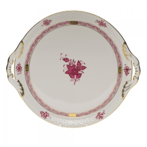 Herend Chinese Bouquet Raspberry Round Tray W/Handles11.25"D